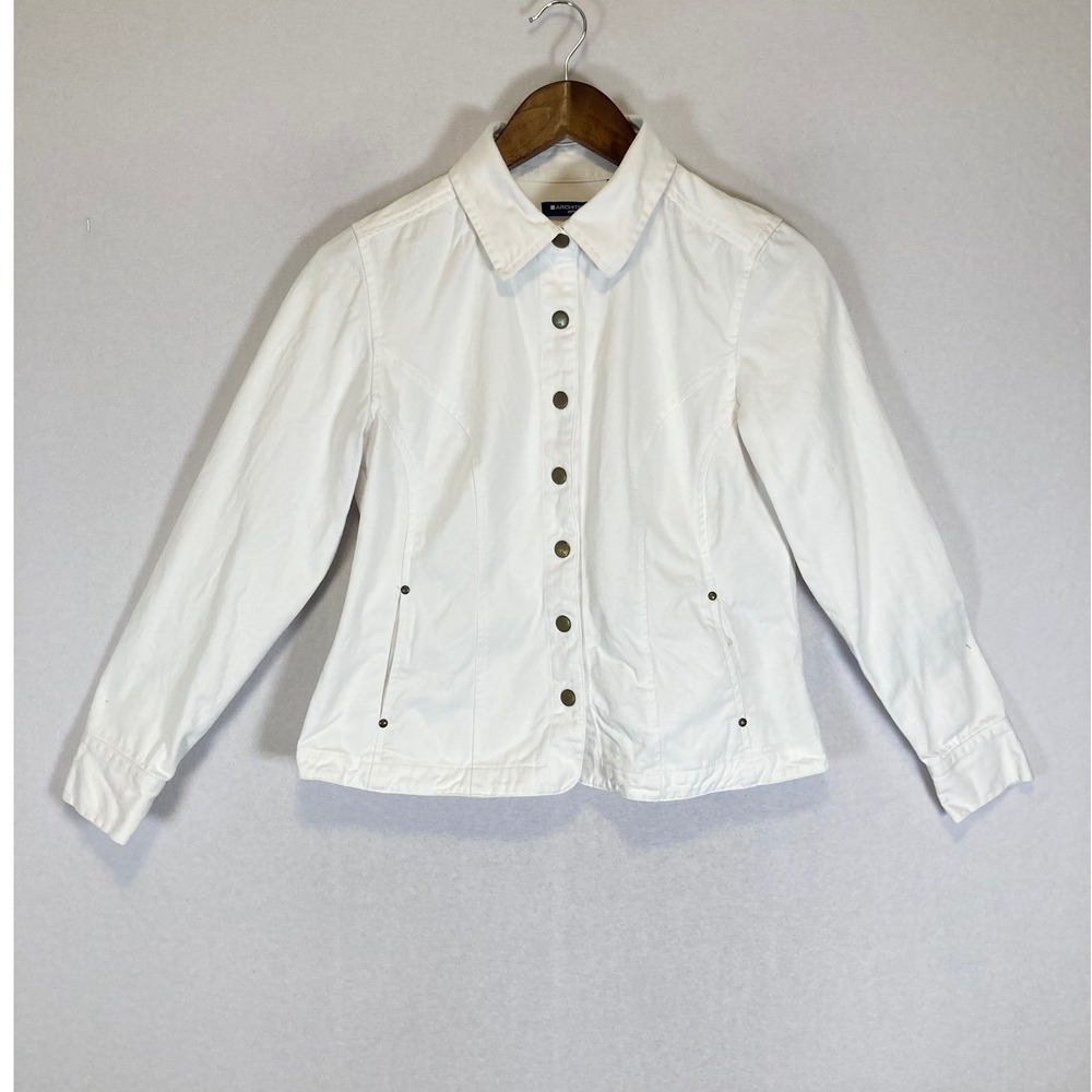 Minimalist Architect Petites Women PM White Cotton Button Front Studded Jacket‎